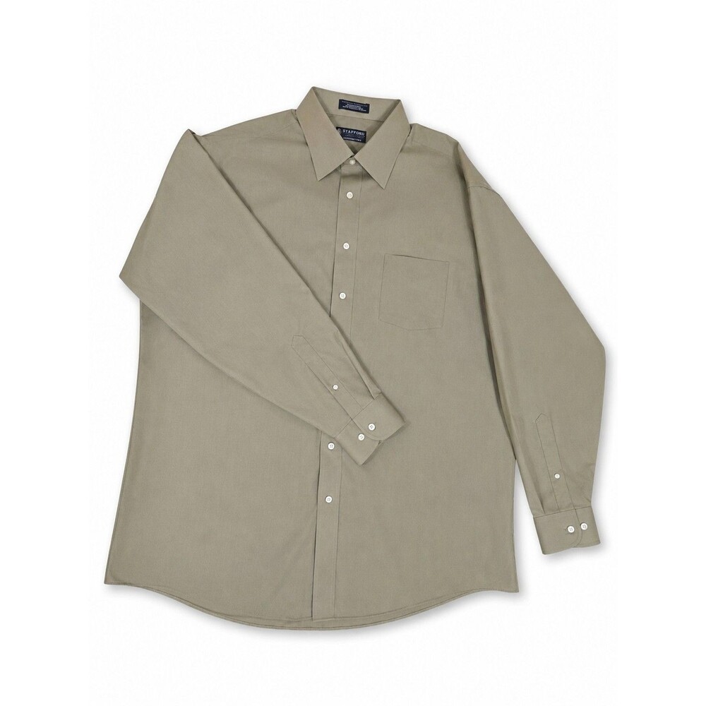 Stafford Essentials Men’s Khaki Fitted Dress Shirt 18 36/37 Long Sleeve